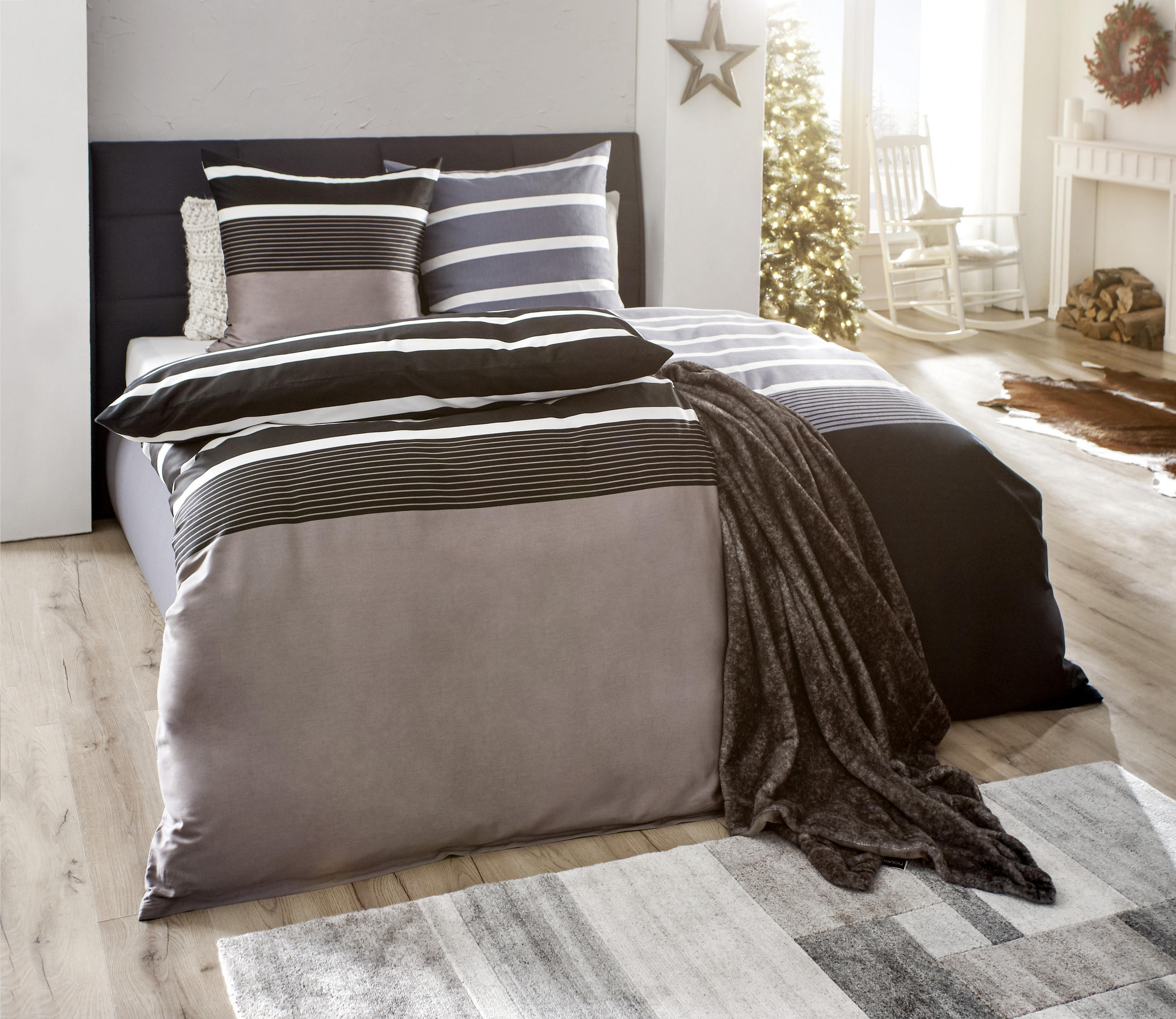 WENDEBETTWÄSCHE J.D. Makosatin 135/200 cm  - Schwarz/Braun, Basics, Textil (135/200cm) - Janine