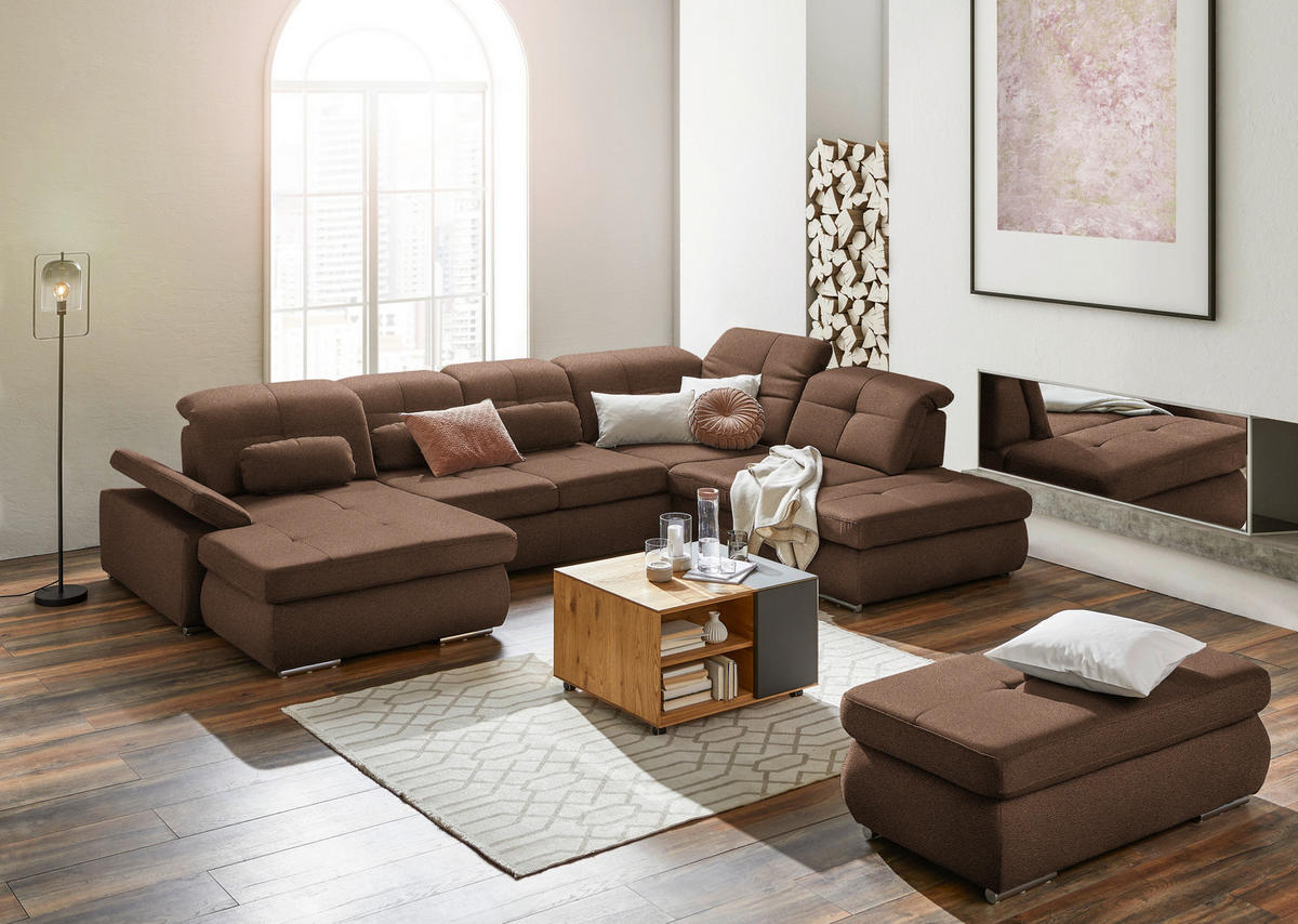 WOHNLANDSCHAFT  in Mikrofaser Haselnussfarben  - Chromfarben/Haselnussfarben, Design, Textil (195/371/260cm) - Beldomo Style