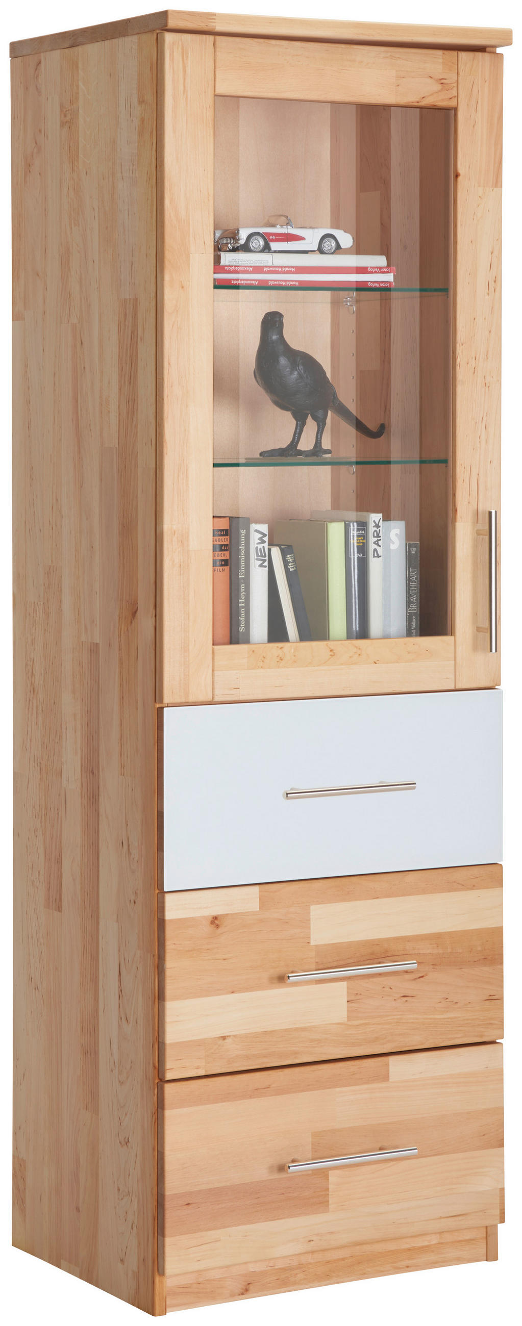 VITRINE in vollmassiv Erle Weiss, Erlefarben  - Chromfarben/Weiss, Natur, Glas/Holz (50/160/41cm) - Linea Natura