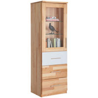 VITRINE in vollmassiv Erle Weiss, Erlefarben  - Chromfarben/Weiss, Natur, Glas/Holz (50/160/41cm) - Linea Natura