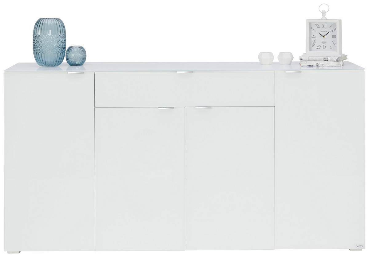 SIDEBOARD  in 180/92/42 cm  - Chromfarben/Weiß, Design, Glas/Holzwerkstoff (180/92/42cm) - Novel