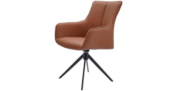ARMLEHNSTUHL in Eisen Echtleder pigmentiert - Cognac/Schwarz, Design, Leder/Metall (64/87/60cm) - Novel