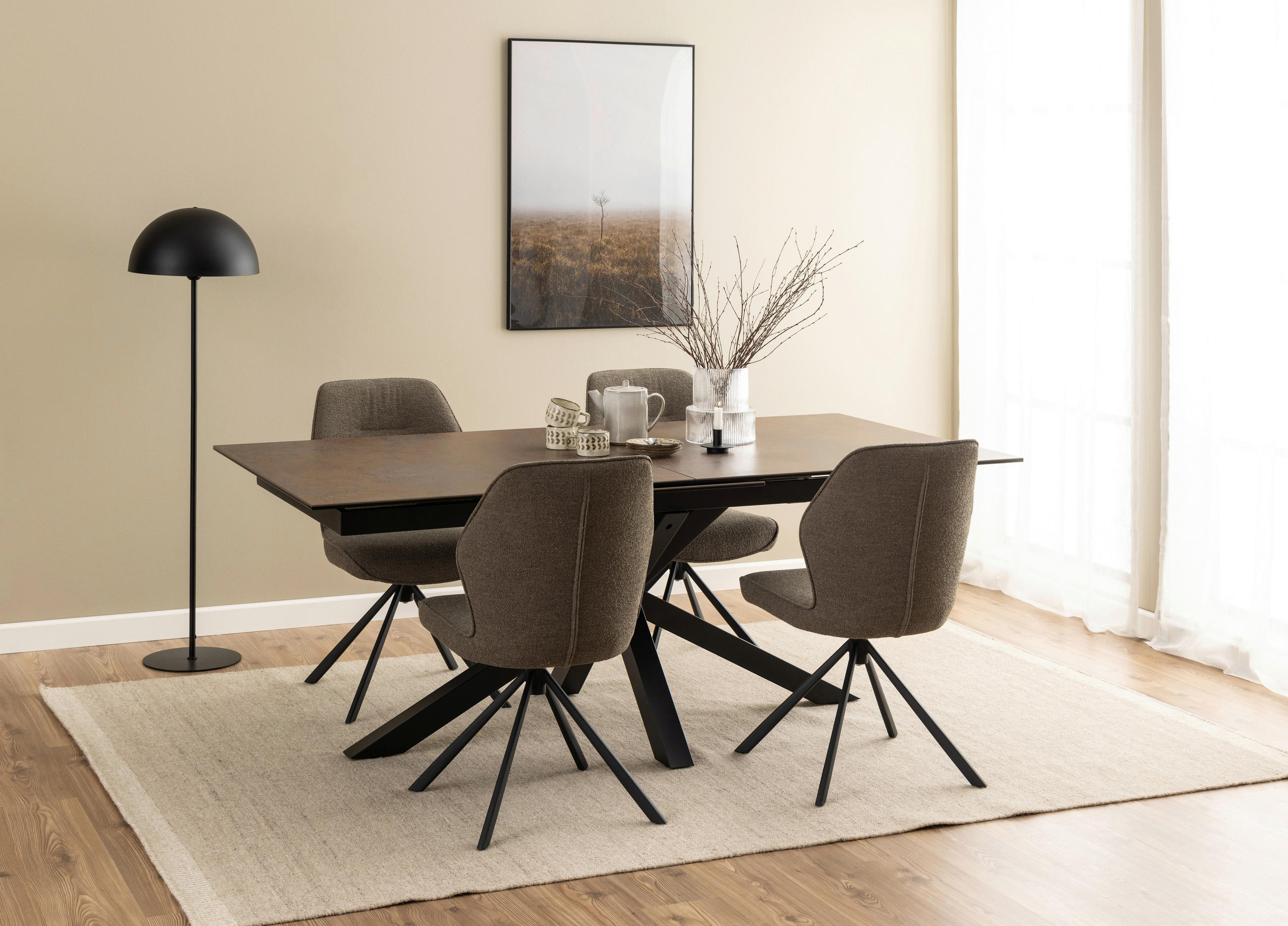 STUHL Webstoff Taupe  - Taupe/Schwarz, Design, Textil/Metall (51/90/62cm) - MID.YOU