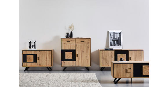 HIGHBOARD in 110/121/40 cm - Eichefarben/Schwarz, LIFESTYLE, Holzwerkstoff/Metall (110/121/40cm) - Xora