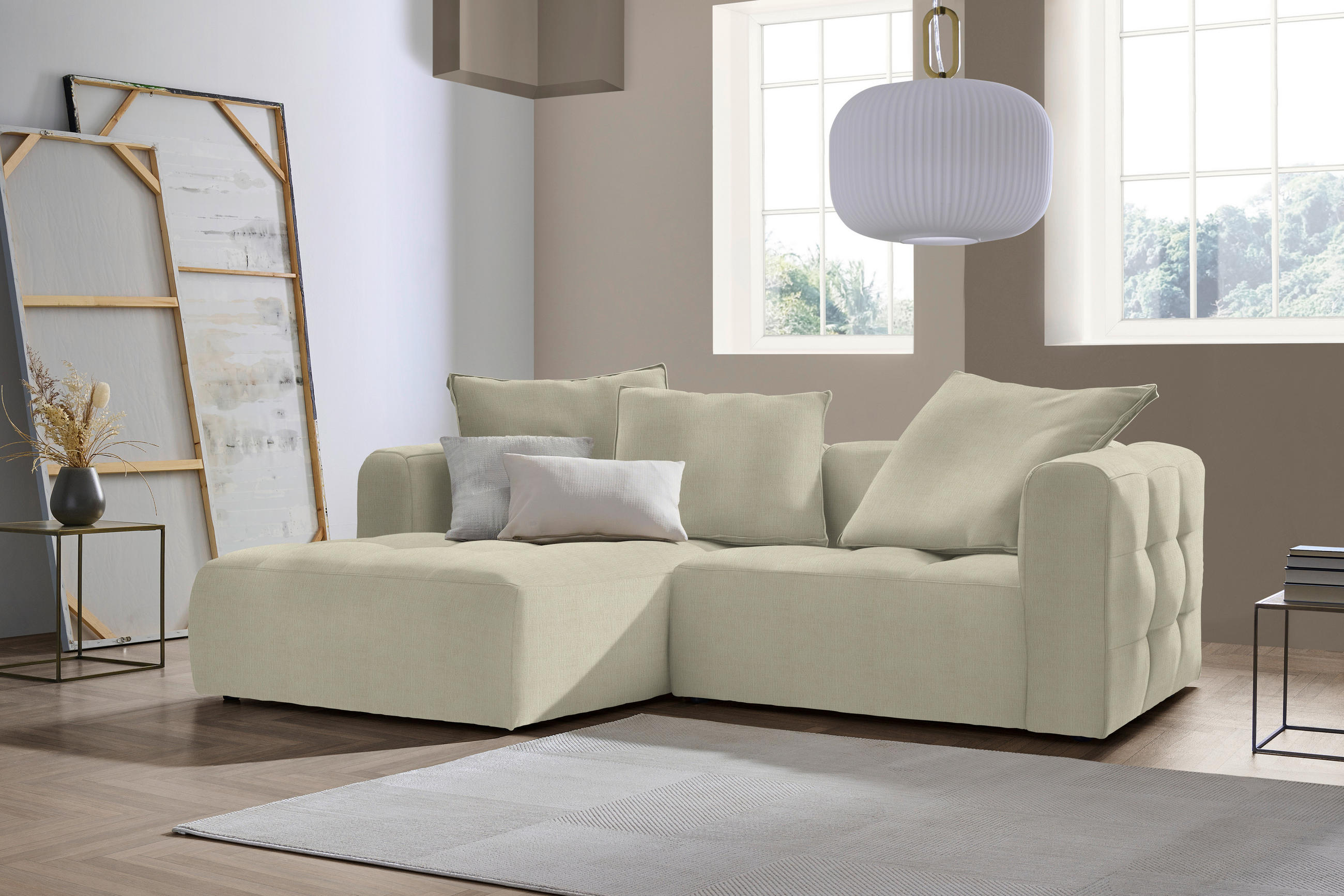 ECKSOFA in Chenille Creme  173/240 cm  - Creme/Schwarz, MODERN, Kunststoff/Textil (173/240cm) - Stylife