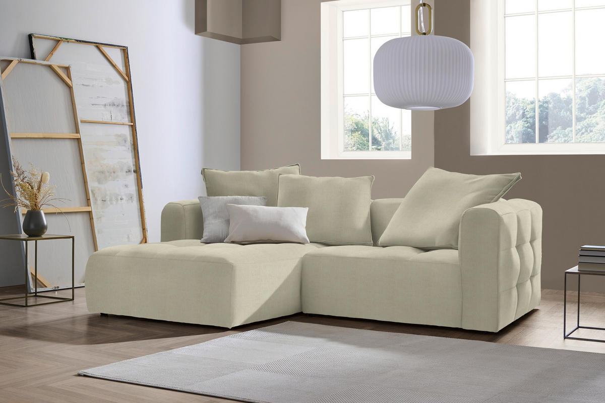 ECKSOFA MOSSO Creme Chenille  - Creme/Schwarz, MODERN, Kunststoff/Textil (173/240cm) - Stylife