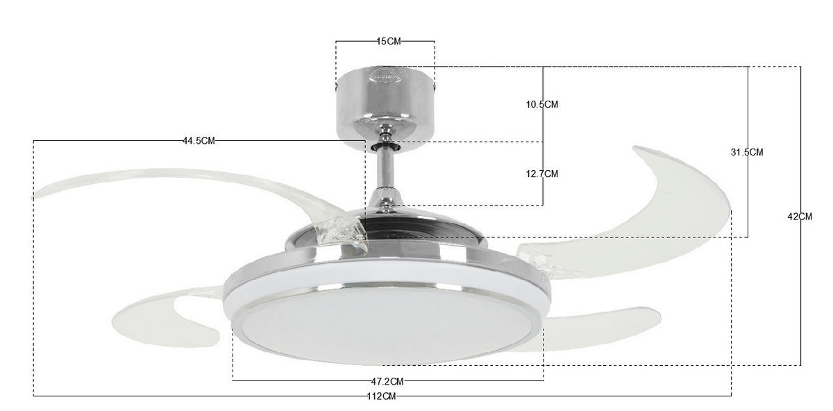 DECKENVENTILATOR  122/41 cm    - Chromfarben/Transparent, Basics, Kunststoff/Metall (122/41cm) - P & B