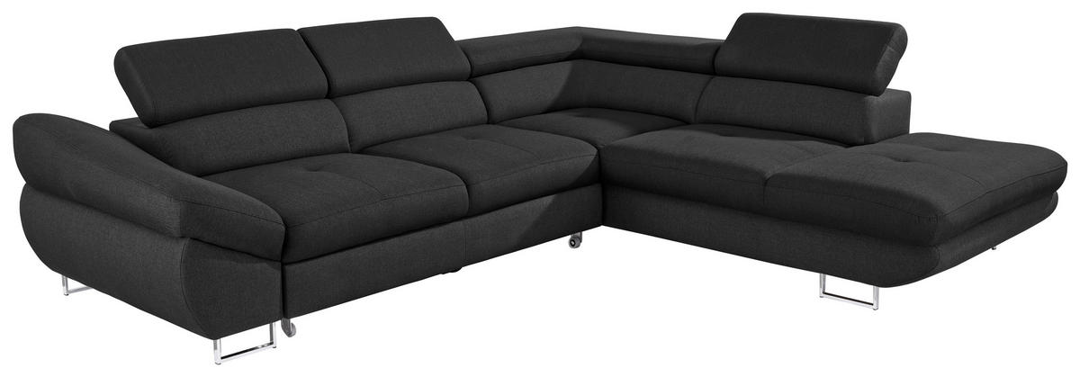 ECKSOFA in Webstoff Schwarz  - Schwarz, Design, Textil/Metall (280/235cm) - Hom`in