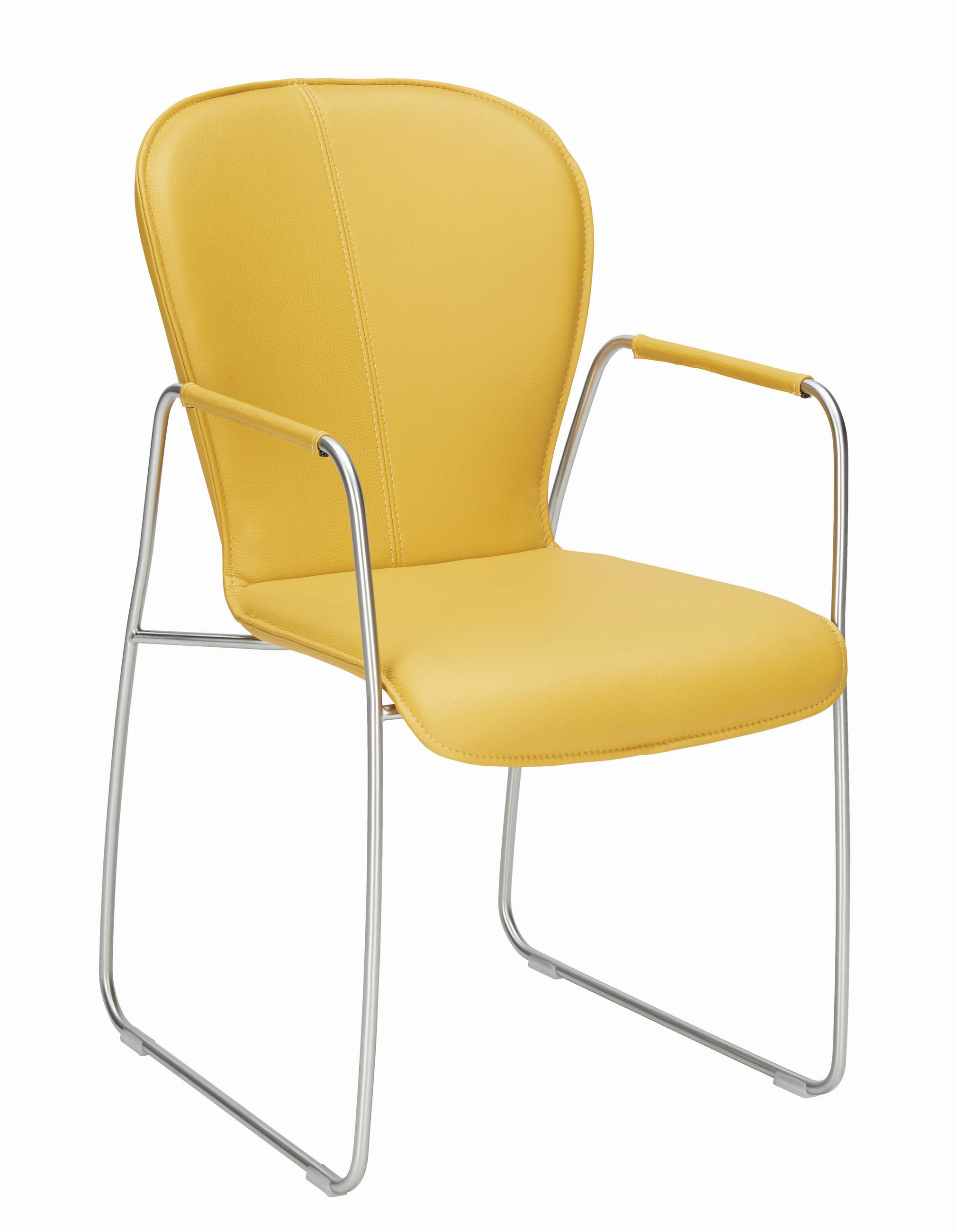 ARMLEHNSTUHL  in Edelstahl Echtleder pigmentiert  - Edelstahlfarben/Gelb, Design, Leder/Metall (48/91/61cm) - Bert Plantagie