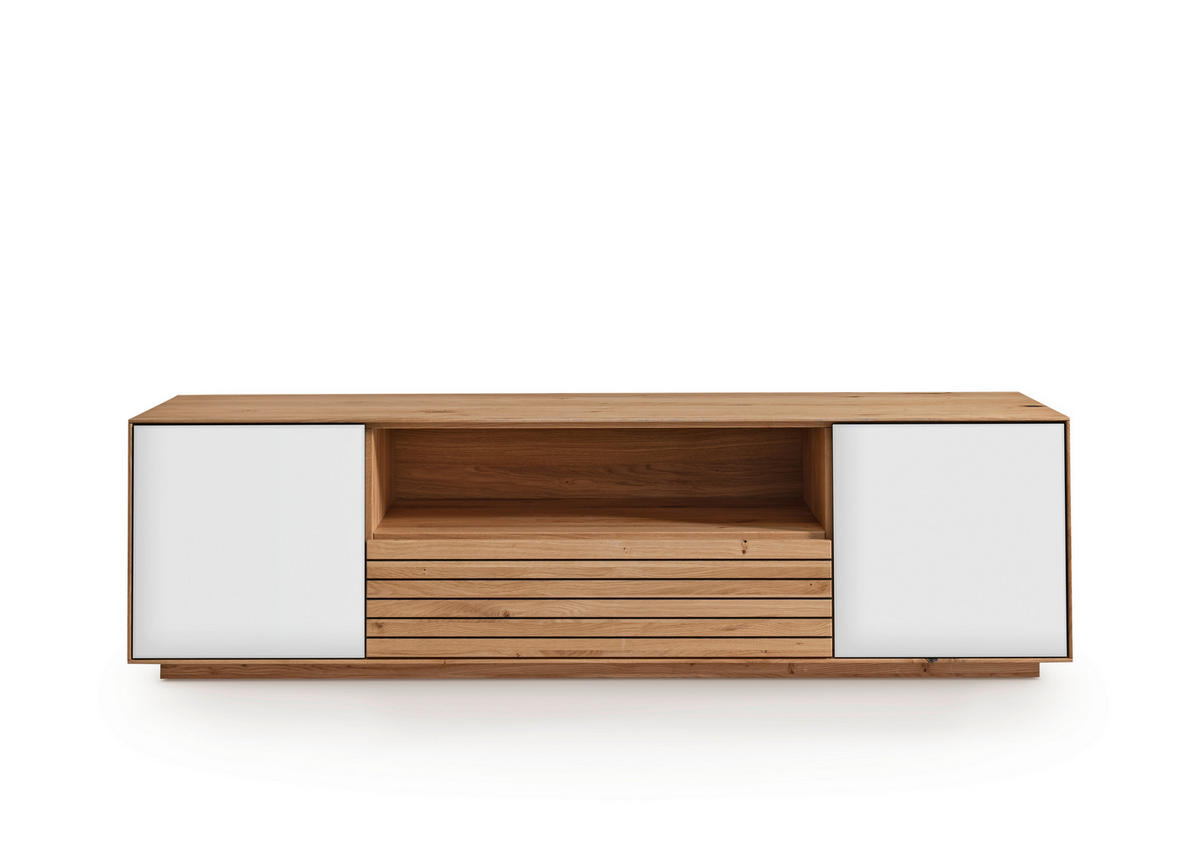 LOWBOARD 158/44/45 cm  - Wildeiche/Weiß, KONVENTIONELL, Glas/Holz (158/44/45cm) - Linea Natura