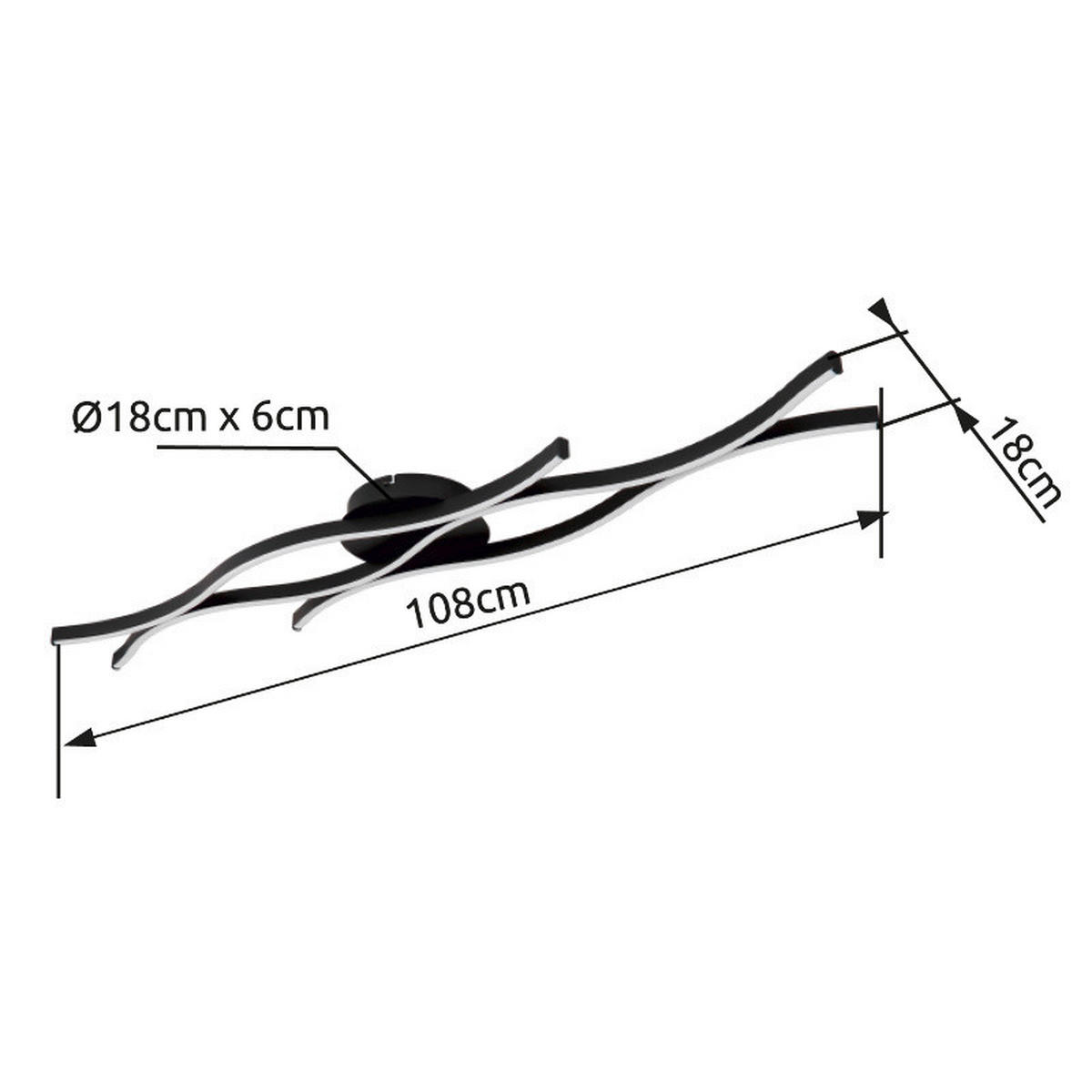 LED-DECKENLEUCHTE GERONIMO 108/18/6 cm   - Schwarz/Weiß, Design, Kunststoff/Metall (108/18/6cm) - Globo
