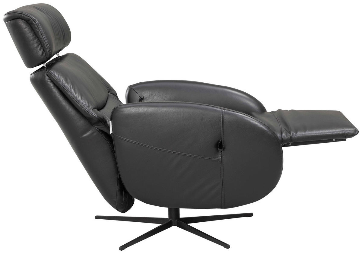 RELAXSESSEL Itala Echtleder Relaxfunktion, Kopfteilverstellung, Rücken echt    - Schwarz, Design, Leder (71/110/80cm) - Novel