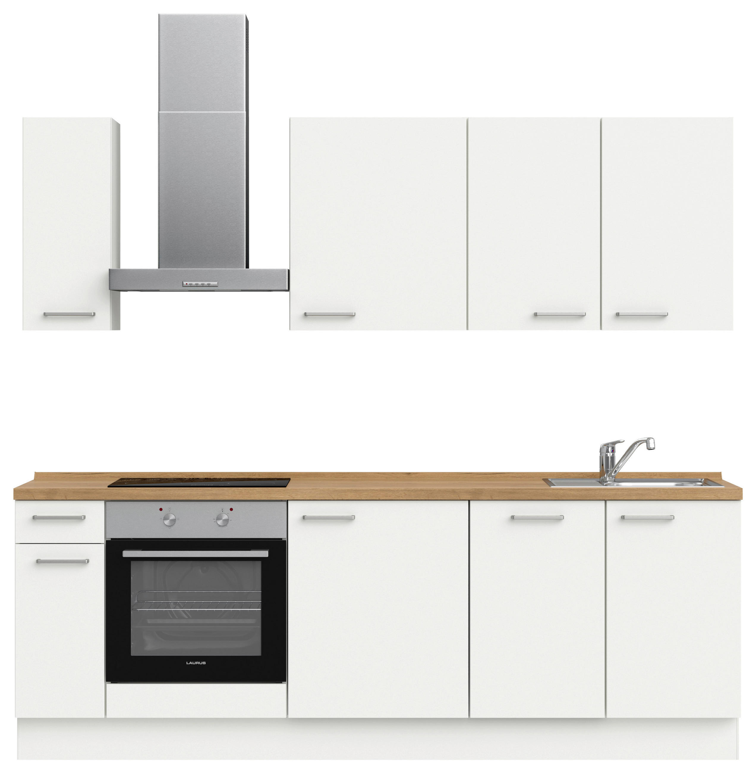 KÜCHENLEERBLOCK 240 cm   in Weiß, Eichefarben  - Edelstahlfarben/Eichefarben, MODERN, Holzwerkstoff/Metall (240cm) - Nobilia