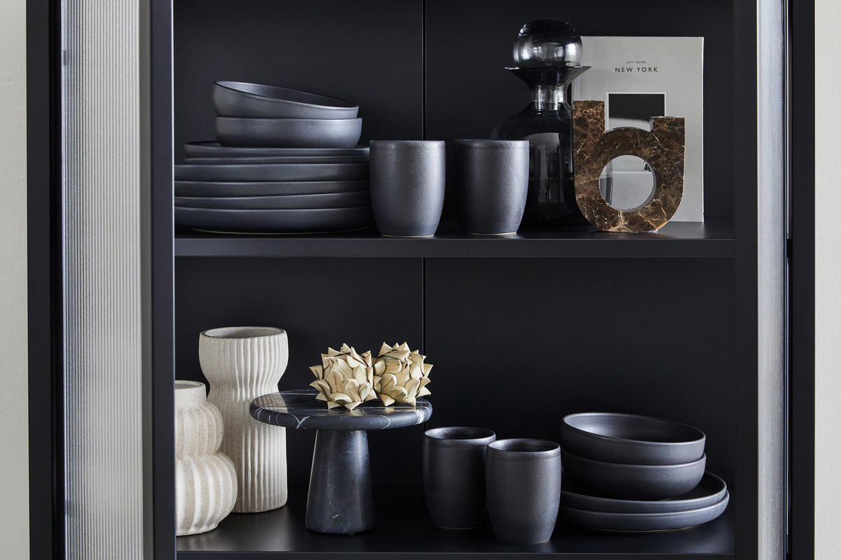 VITRINE in Schwarz  - Schwarz, Trend, Glas/Metall (80/180/35cm) - Xora