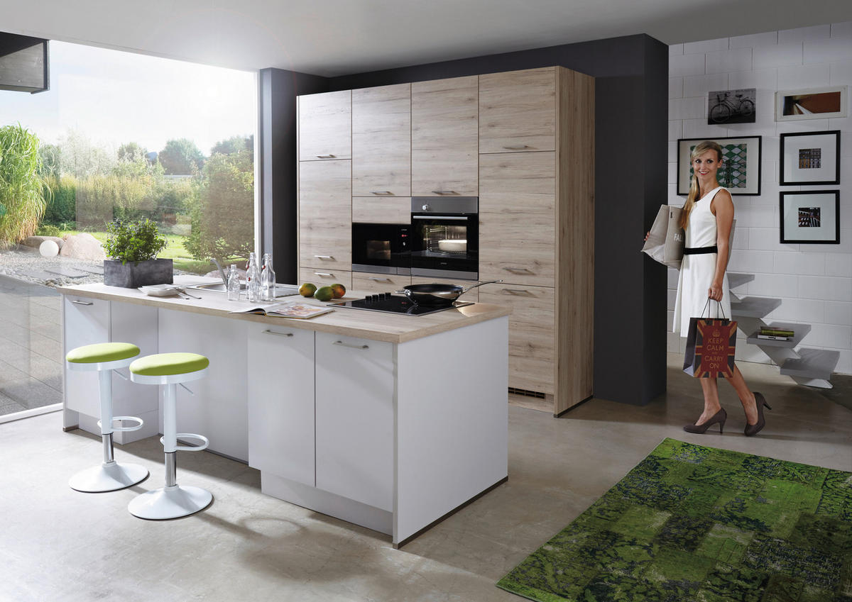EINBAUKÜCHE 615  - Eichefarben/Weiß, Design, Holzwerkstoff - Celina
