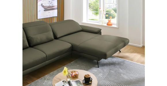 ECKSOFA in Echtleder Grau, Grün 332/193 cm - Schwarz/Grau, Design, Leder/Metall (332/193cm) - Dieter Knoll