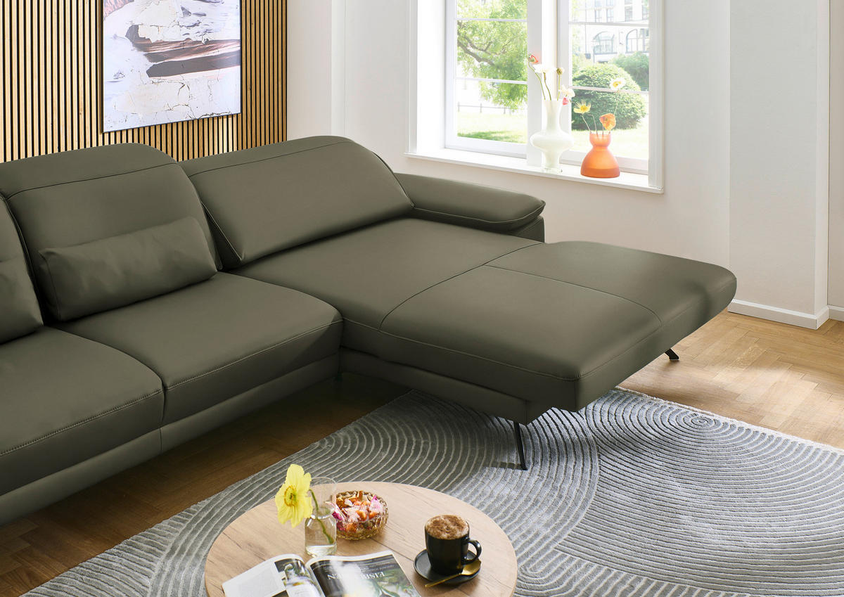 ECKSOFA in Echtleder Grau, Grün  - Schwarz/Grau, Design, Leder/Metall (332/193cm) - Dieter Knoll