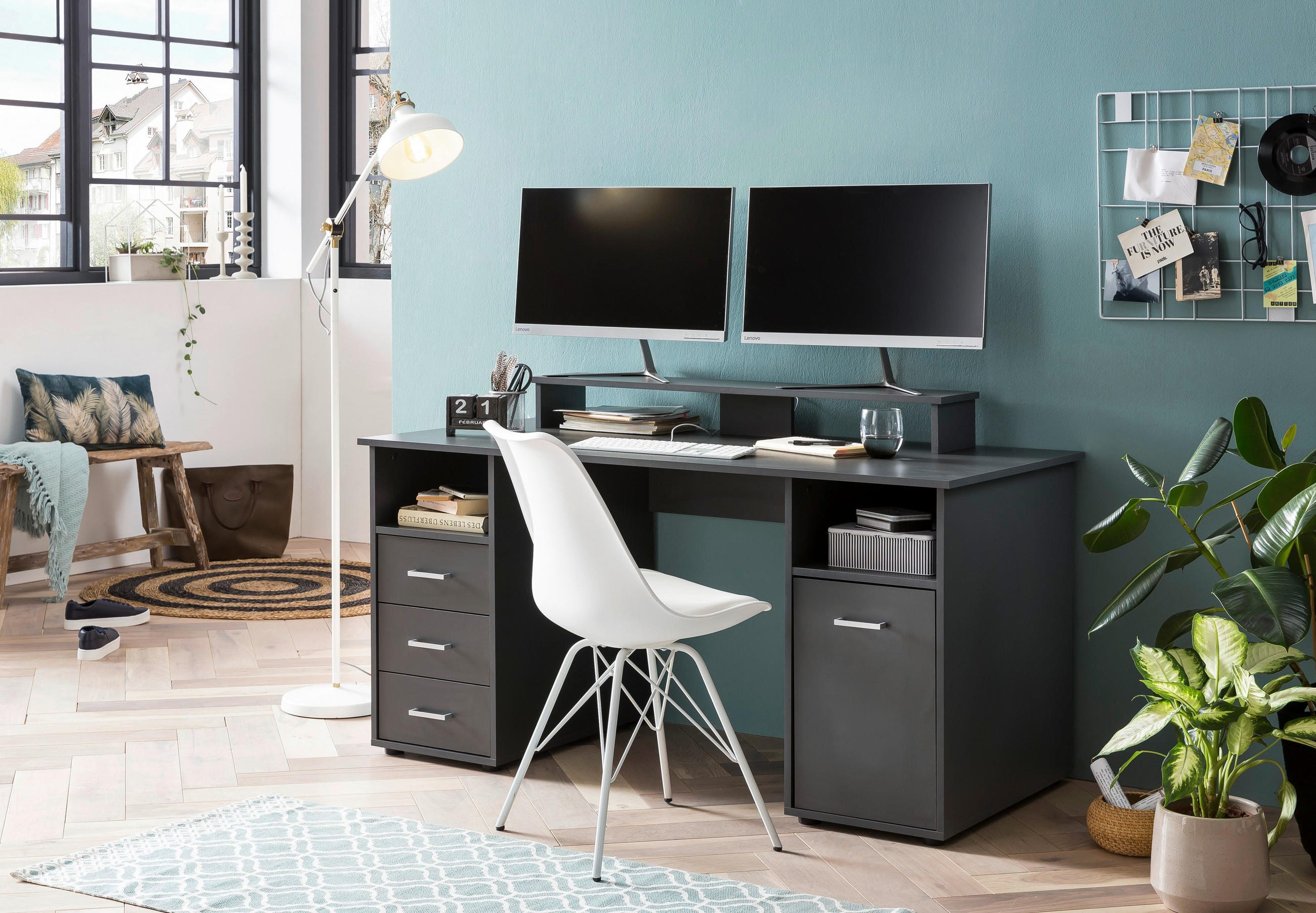 SCHREIBTISCH 150/70/70 cm  in Anthrazit  - Anthrazit/Silberfarben, MODERN, Holzwerkstoff/Kunststoff (150/70/70cm)