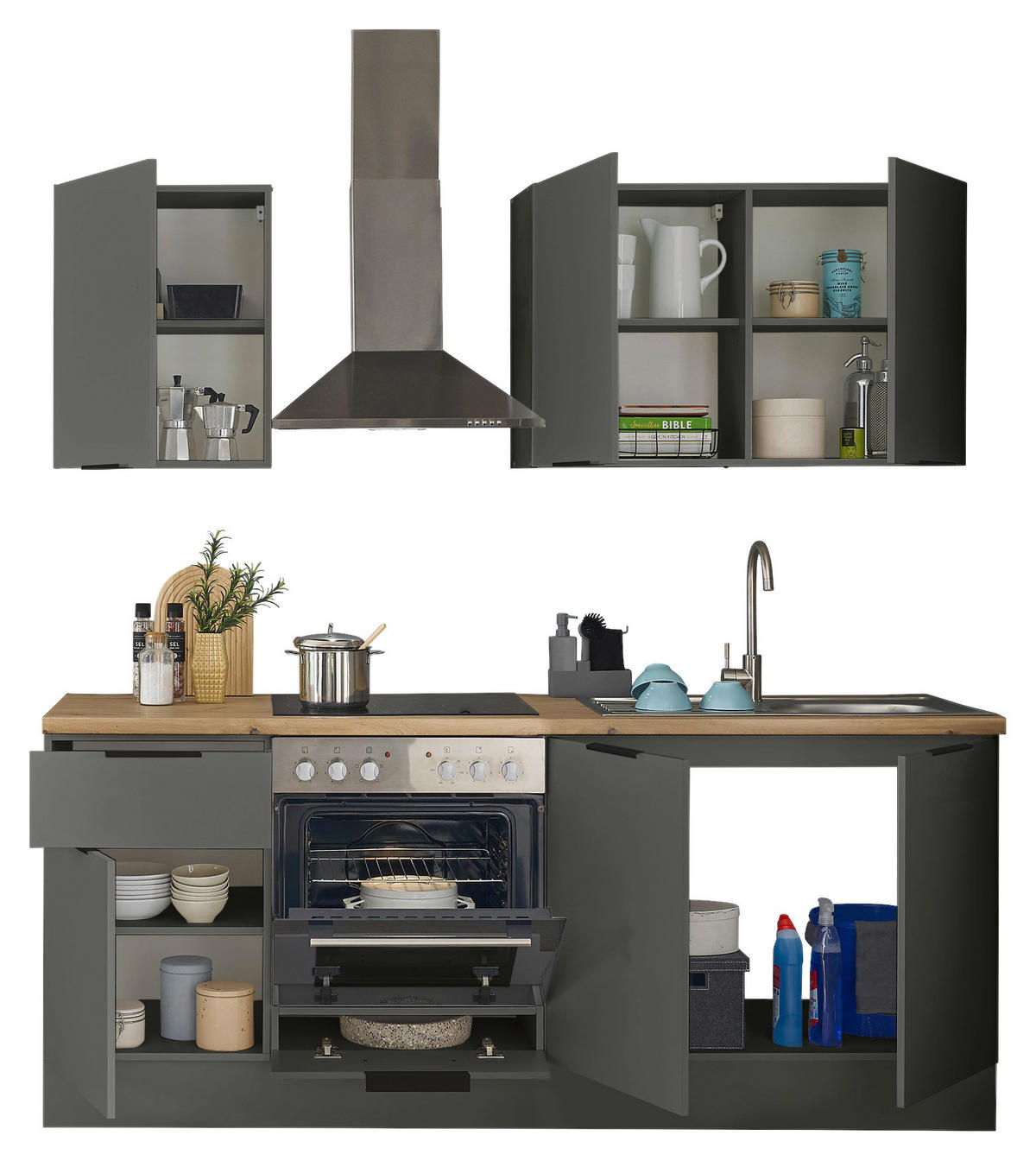 KÜCHENLEERBLOCK   in Graphitfarben  - Schwarz/Graphitfarben, Basics, Holzwerkstoff/Metall (210/211/60cm) - Carryhome