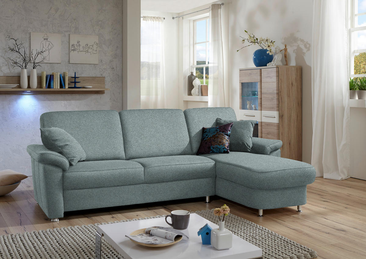 ECKSOFA in Flachgewebe Salbeigrün  - Chromfarben/Salbeigrün, Konventionell, Textil/Metall (250/163cm) - Beldomo System