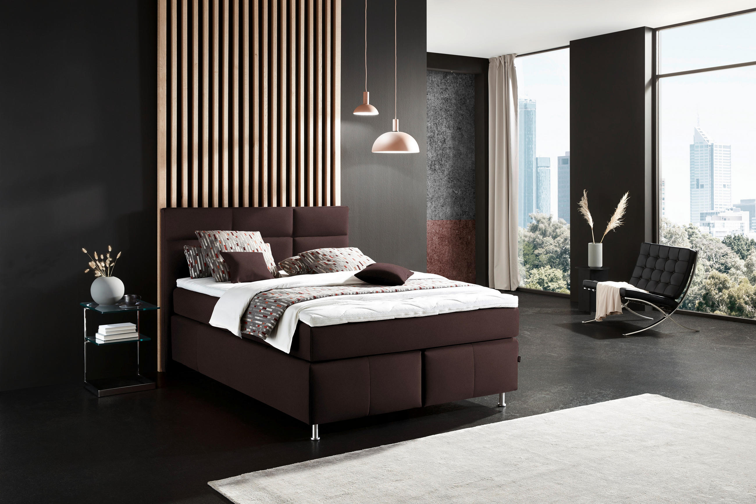 BOXSPRINGBETT 140/200 cm  in Dunkelbraun  - Dunkelbraun/Alufarben, Konventionell, Textil/Metall (140/200cm) - Dieter Knoll