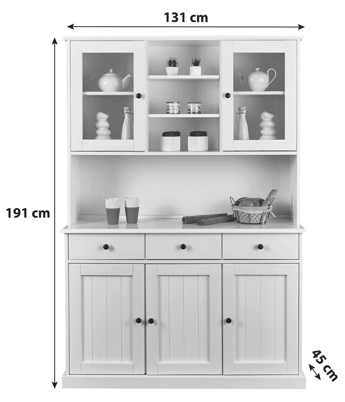 PRÍBORNÍK S VITRÍNOU, borovica, biela, 131/191/45 cm - čierna/biela, Basics, kov/drevo (131/191/45cm) - MID.YOU
