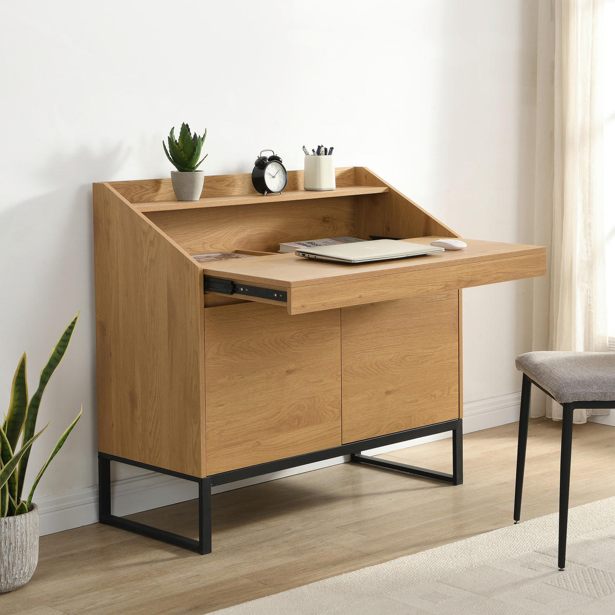 SCHREIBTISCH 100/45/95 cm Braun  - Schwarz/Braun, Design, Holzwerkstoff/Metall (100/45/95cm) - Livetastic