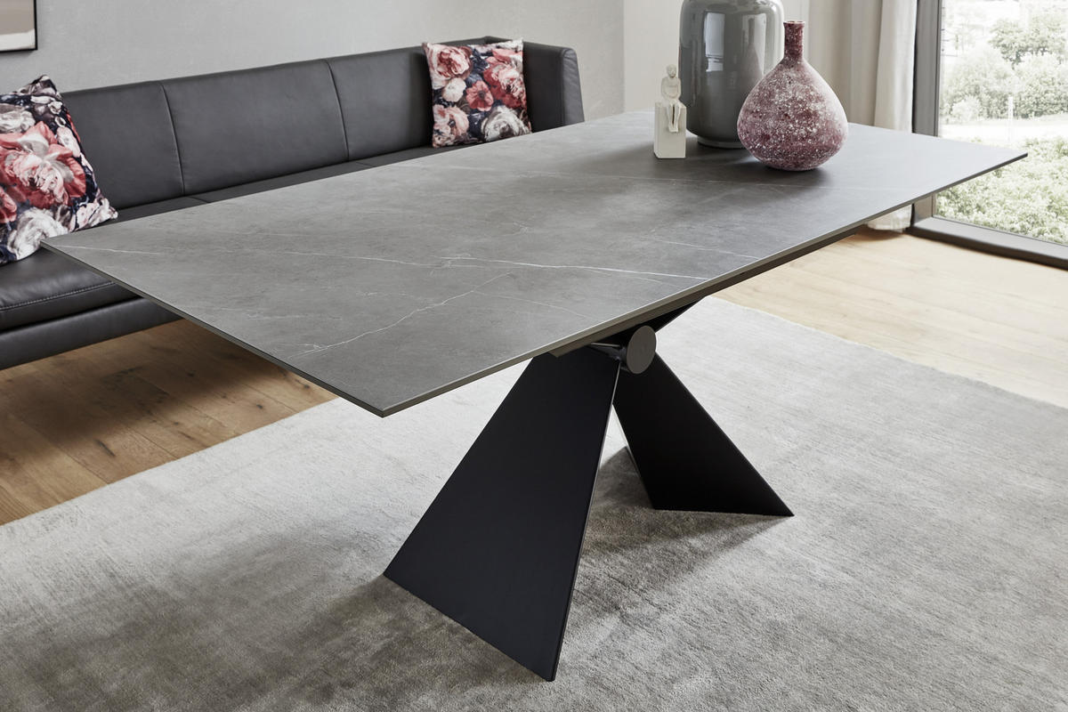 ESSTISCH in Metall, Keramik 198/98/78 cm  - Schwarz/Grau, Design, Keramik/Metall (198/98/78cm) - Dieter Knoll