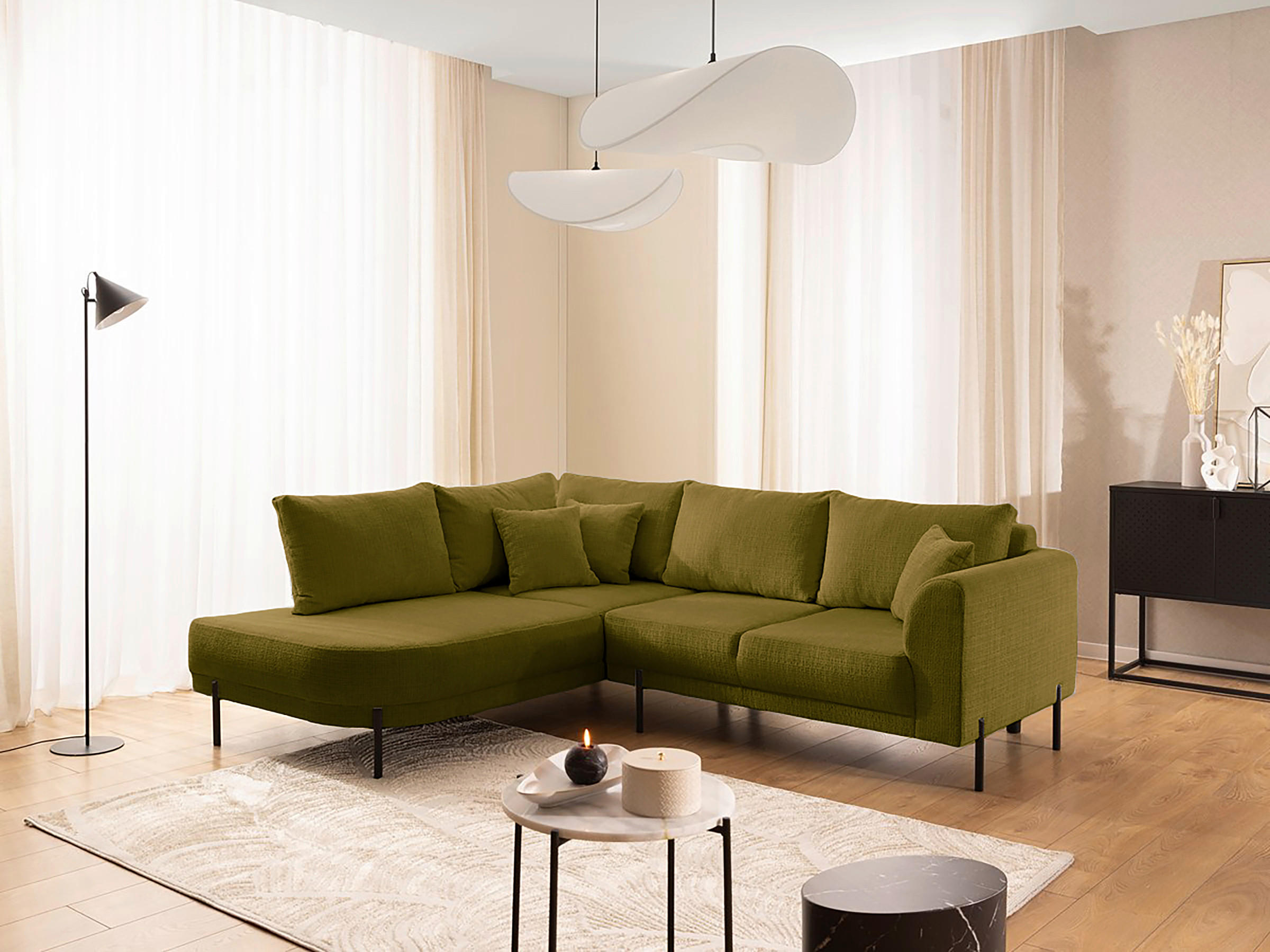 ECKSOFA Mauris Grün Chenille Rückenkissen  - Schwarz/Grün, Design, Kunststoff/Textil (200/233cm) - Livetastic