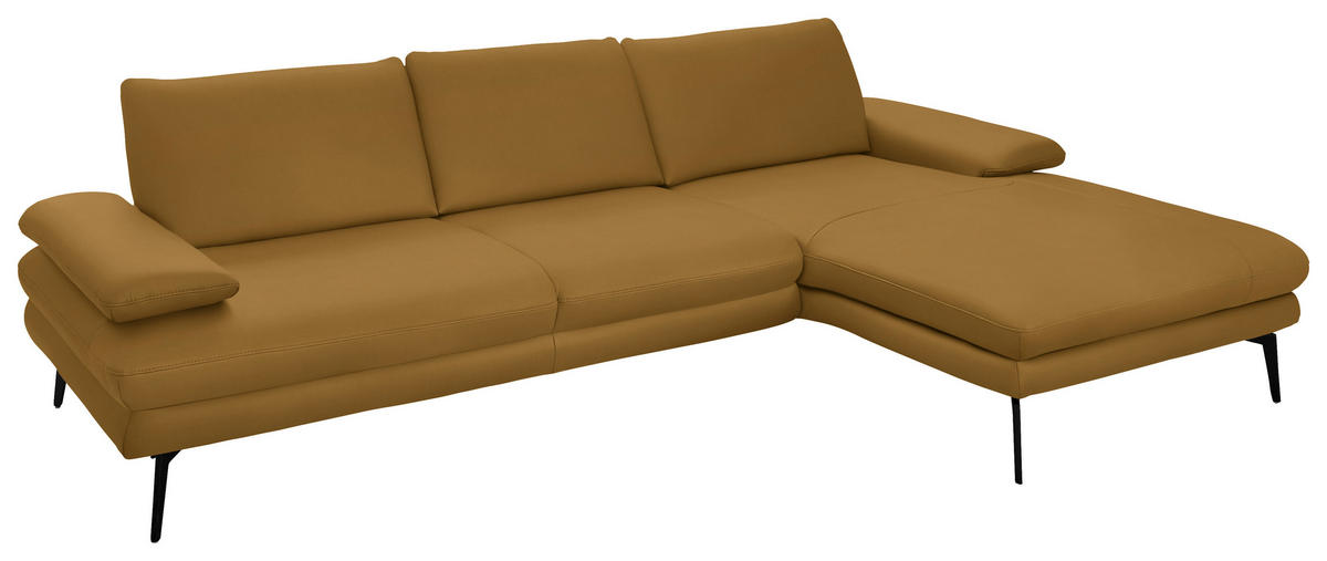 ECKSOFA in Echtleder Currygelb  310/180 cm  - Currygelb/Schwarz, Design, Leder/Metall (310/180cm) - Dieter Knoll