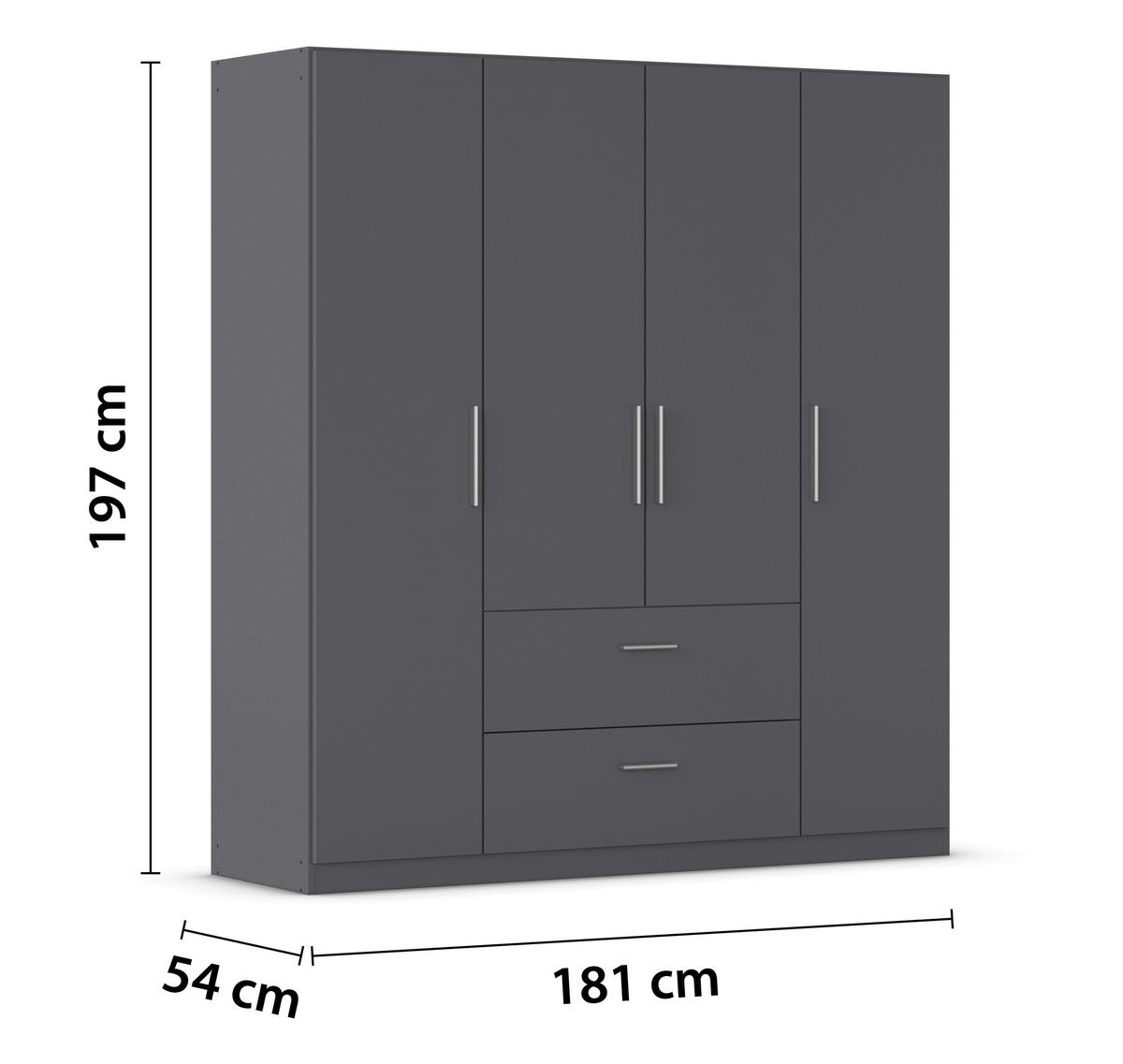 DREHTÜRENSCHRANK 181/210/54 cm,  in Grau, 4-türig  - Alufarben/Grau, KONVENTIONELL, Holzwerkstoff/Kunststoff (181/210/54cm) - home24