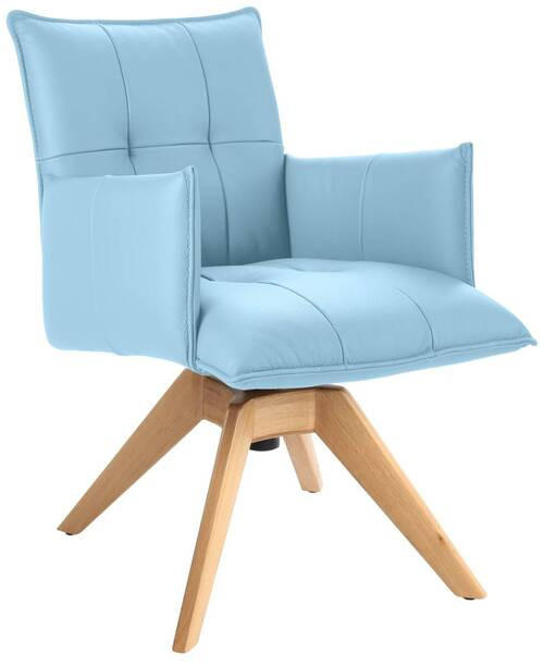 ARMLEHNSTUHL  in Echtleder pigmentiert  - Eichefarben/Hellblau, Design, Leder/Holz (86/57/65cm) - Valnatura