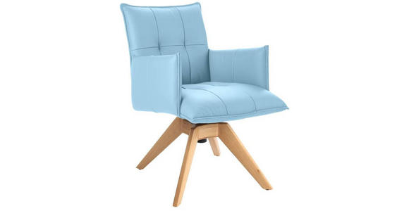 ARMLEHNSTUHL in Echtleder pigmentiert - Eichefarben/Hellblau, Design, Leder/Holz (86/57/65cm) - Valnatura