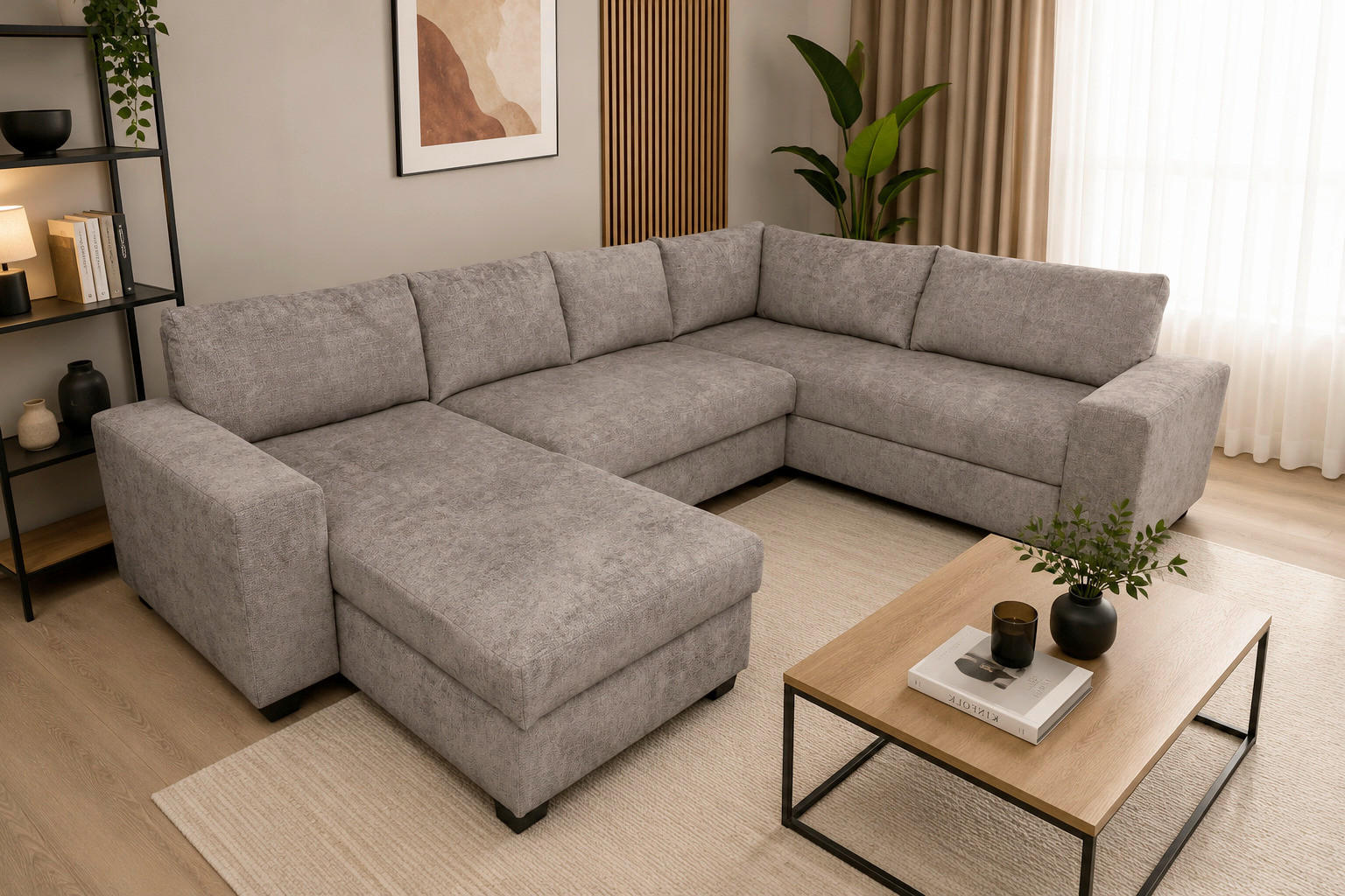 WOHNLANDSCHAFT VALERI Taupe Chenille  - Taupe/Schwarz, Design, Kunststoff/Textil (157/305/208cm) - MID.YOU