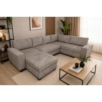 WOHNLANDSCHAFT VALERI Taupe Chenille  - Taupe/Schwarz, Design, Kunststoff/Textil (157/305/208cm) - MID.YOU