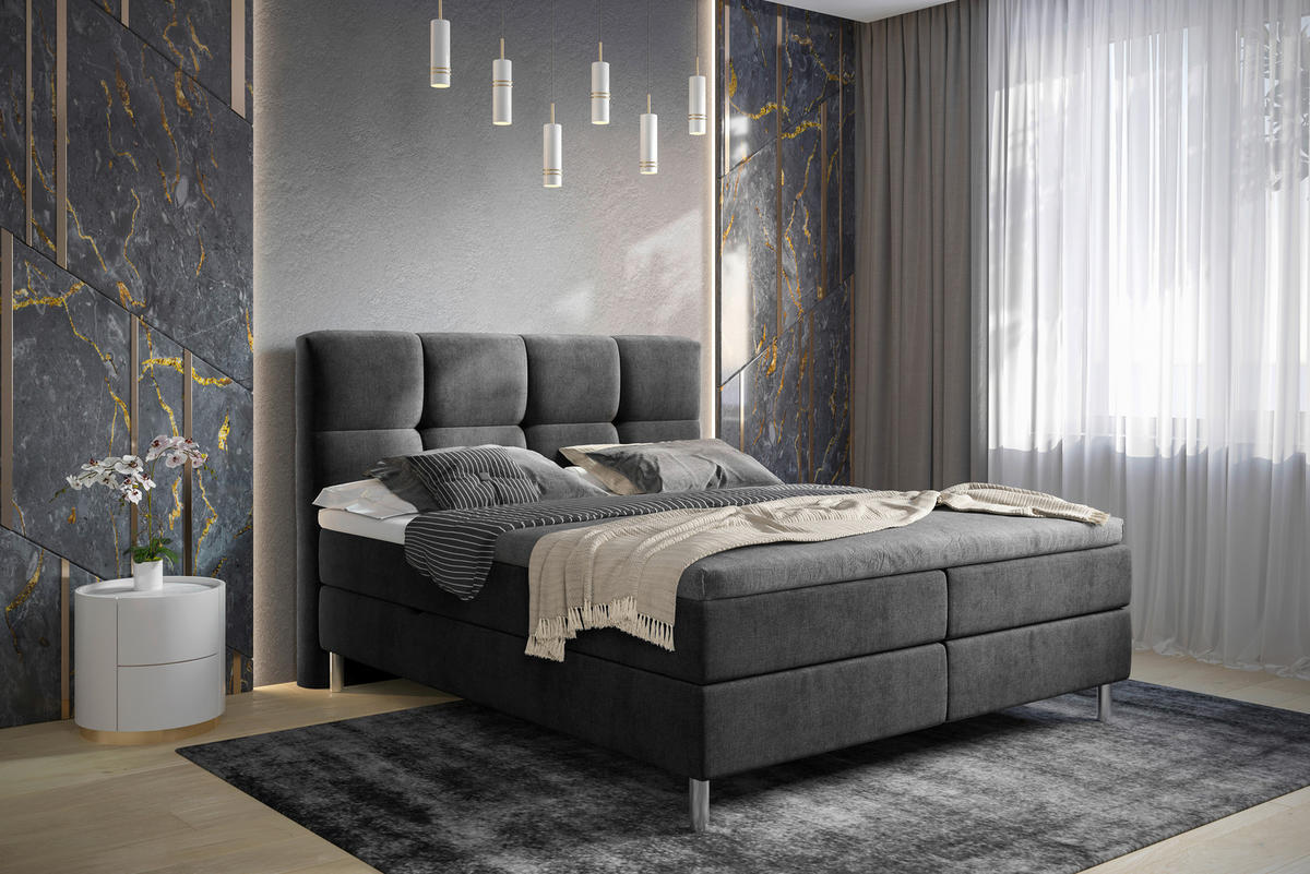 BOXBETT 180/200 cm  in Anthrazit  - Chromfarben/Anthrazit, MODERN, Holz/Holzwerkstoff (180/200cm) - Esposa