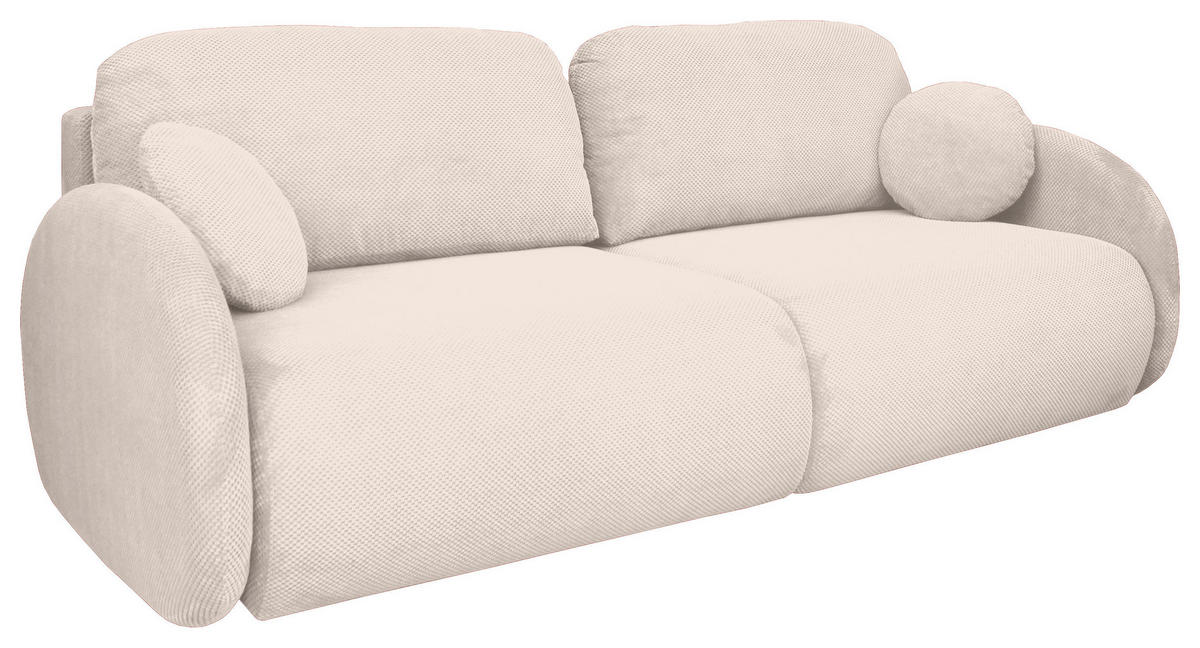 SCHLAFSOFA  mit Liegefunktion, Schlafen auf Sitzhöhe, Rücken echt Chenille Creme  - Creme/Schwarz, KONVENTIONELL, Kunststoff/Textil (222/90/100cm) - Carryhome