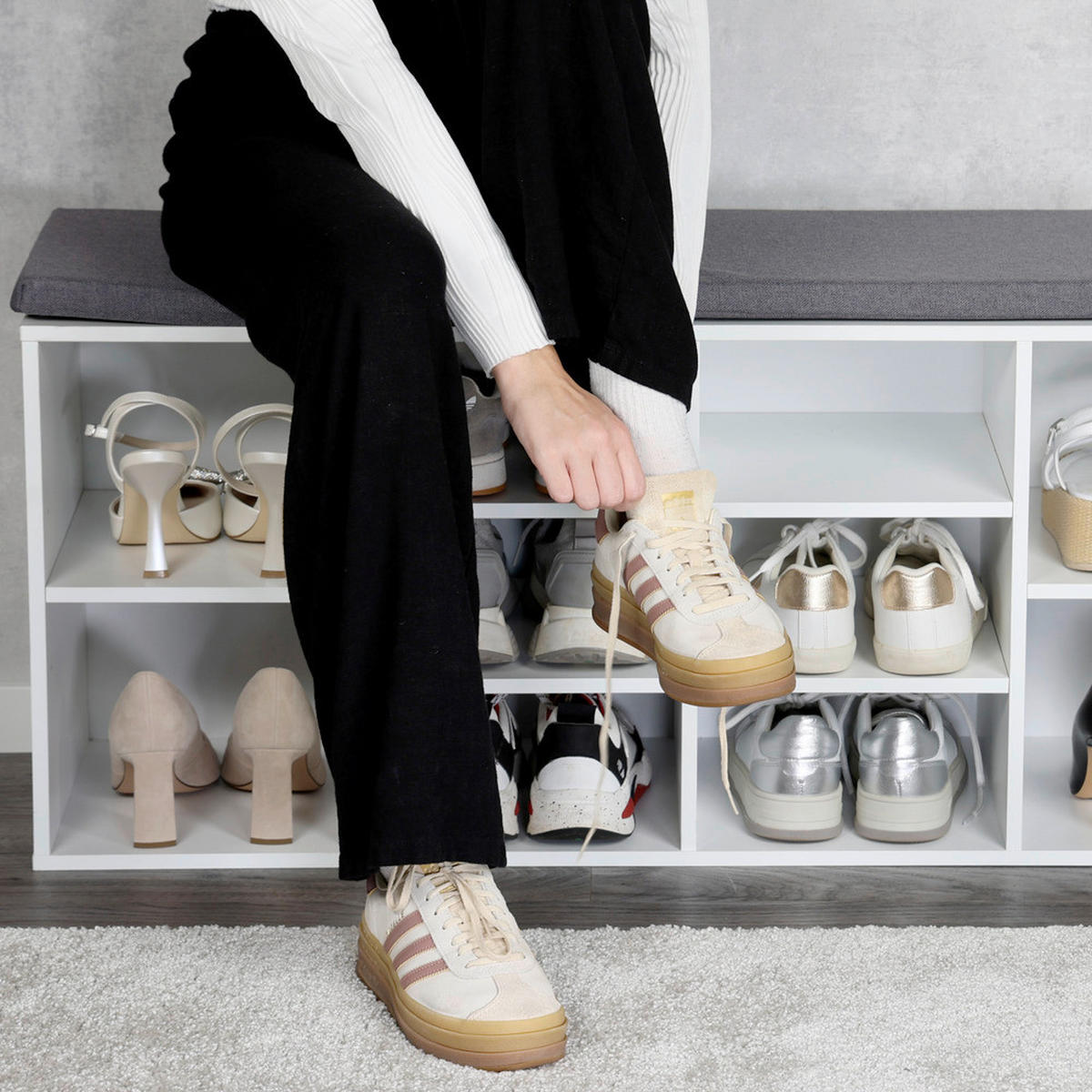 SCHUHSCHRANK Grau, Weiß  - Weiß/Grau, Design, Holzwerkstoff/Textil (51.5/48/29.5cm) - Kesper