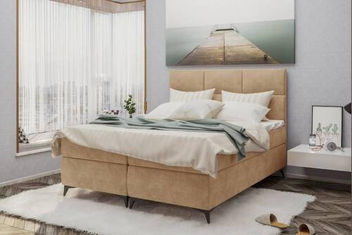 BOXBETT 180/200 cm  in Hellbraun  - Hellbraun/Schwarz, Konventionell, Textil/Metall (180/200cm) - Carryhome