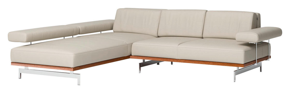 ECKSOFA Echtleder Hellgrau  - Hellgrau, Design, Leder/Metall (237/295cm) - Joop!