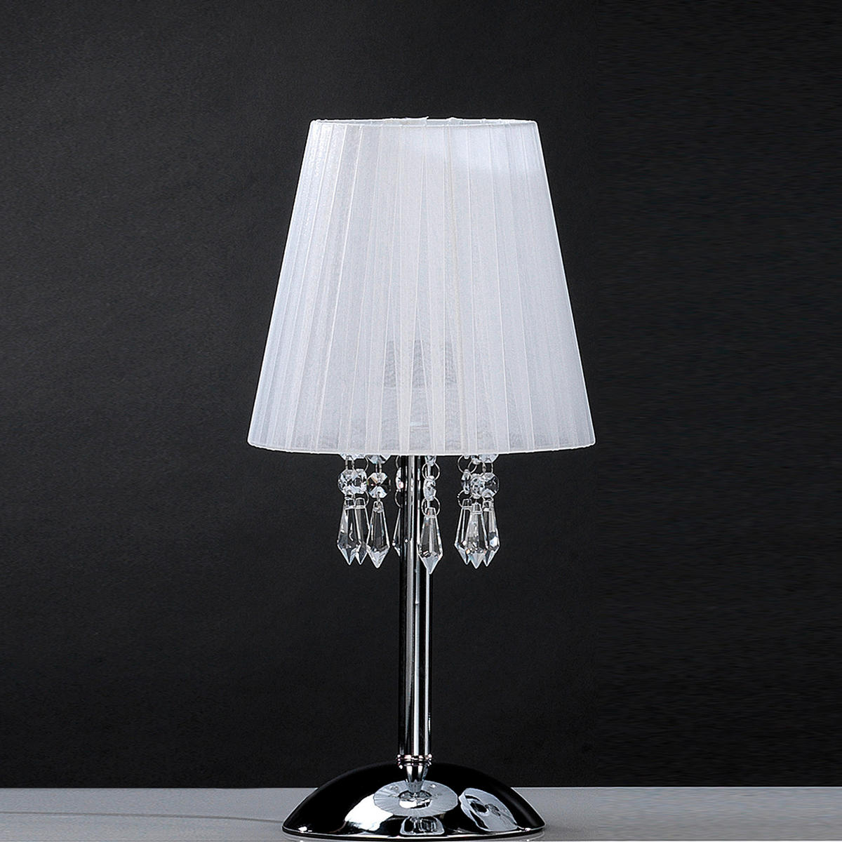 KRISTALL-TISCHLEUCHTE 20/42 cm   - Chromfarben/Weiß, KONVENTIONELL, Glas/Textil (20/42cm)