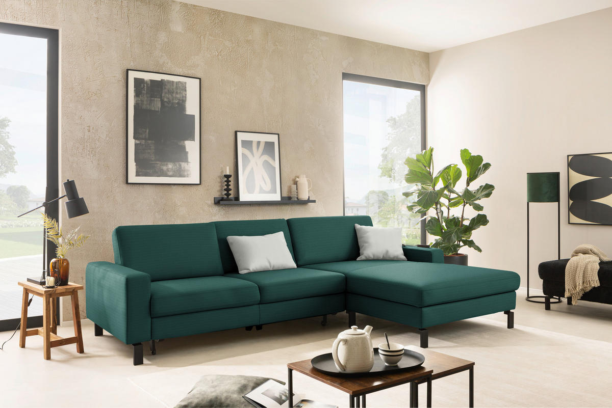 ECKSOFA Cord Waldgrün  - Waldgrün/Schwarz, Design, Textil/Metall (298/185cm) - Pure Home Lifestyle
