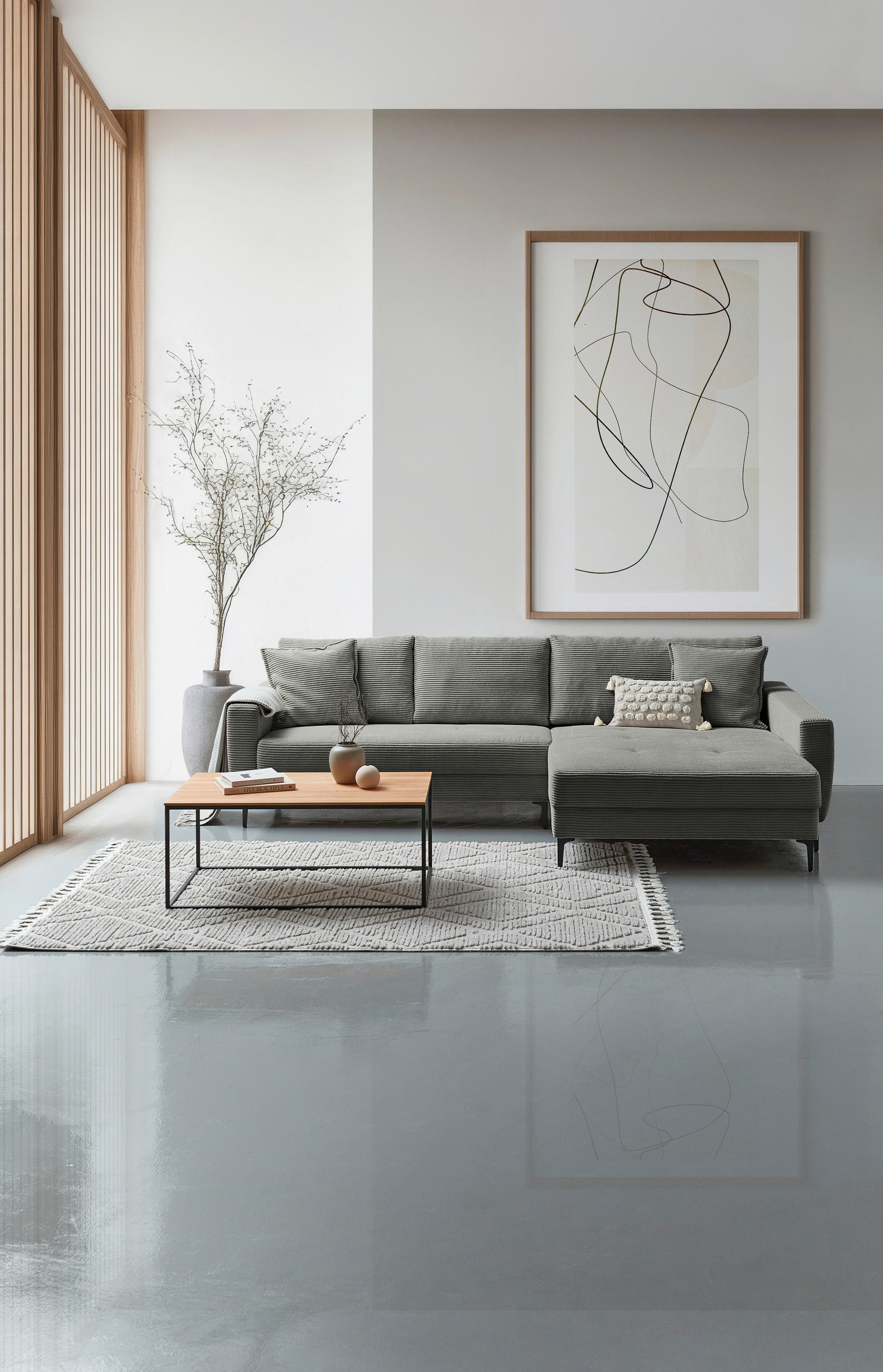 ECKSOFA in Cord Grau  - Schwarz/Grau, Design, Textil/Metall (283/174cm) - Xora