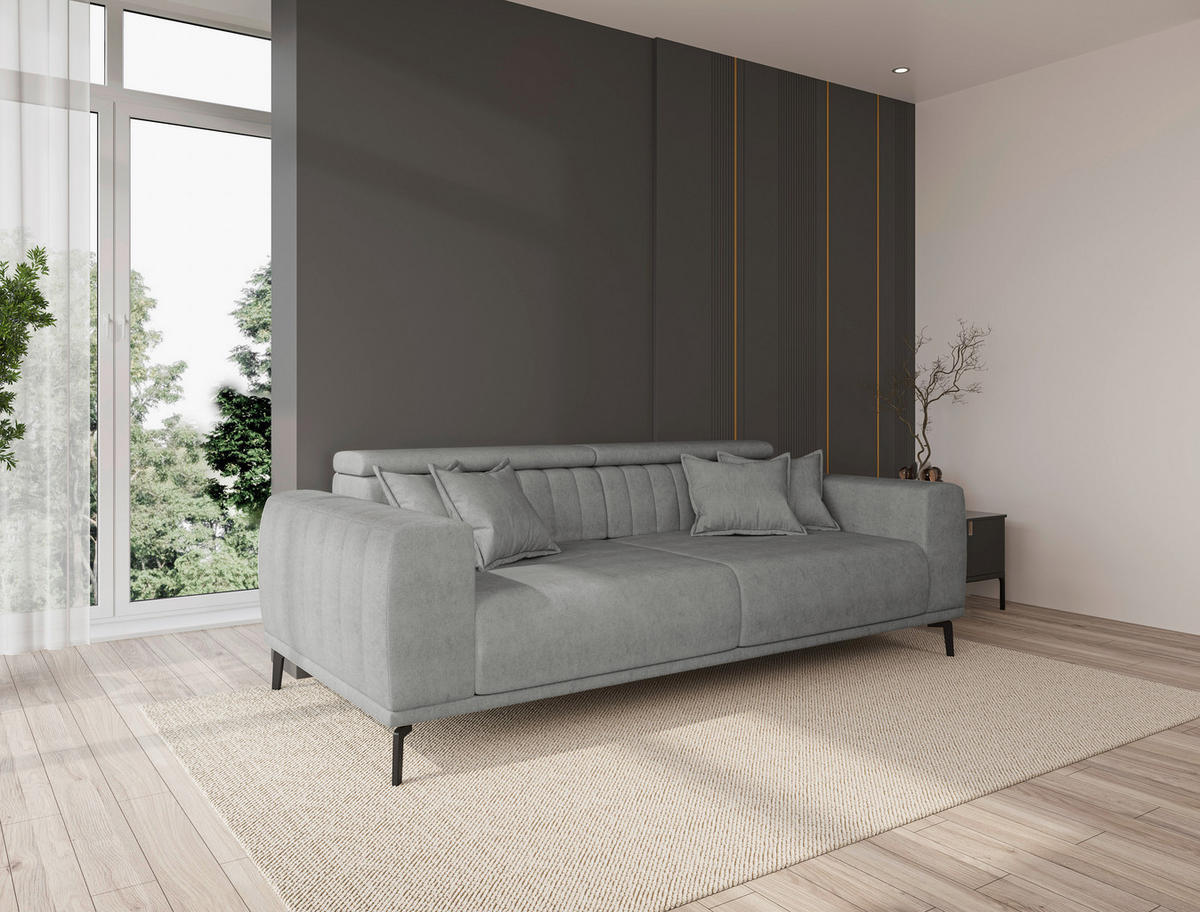 3-SITZER-SOFA Webstoff Grau  - Schwarz/Grau, KONVENTIONELL, Textil/Metall (240/80/110cm) - Carryhome