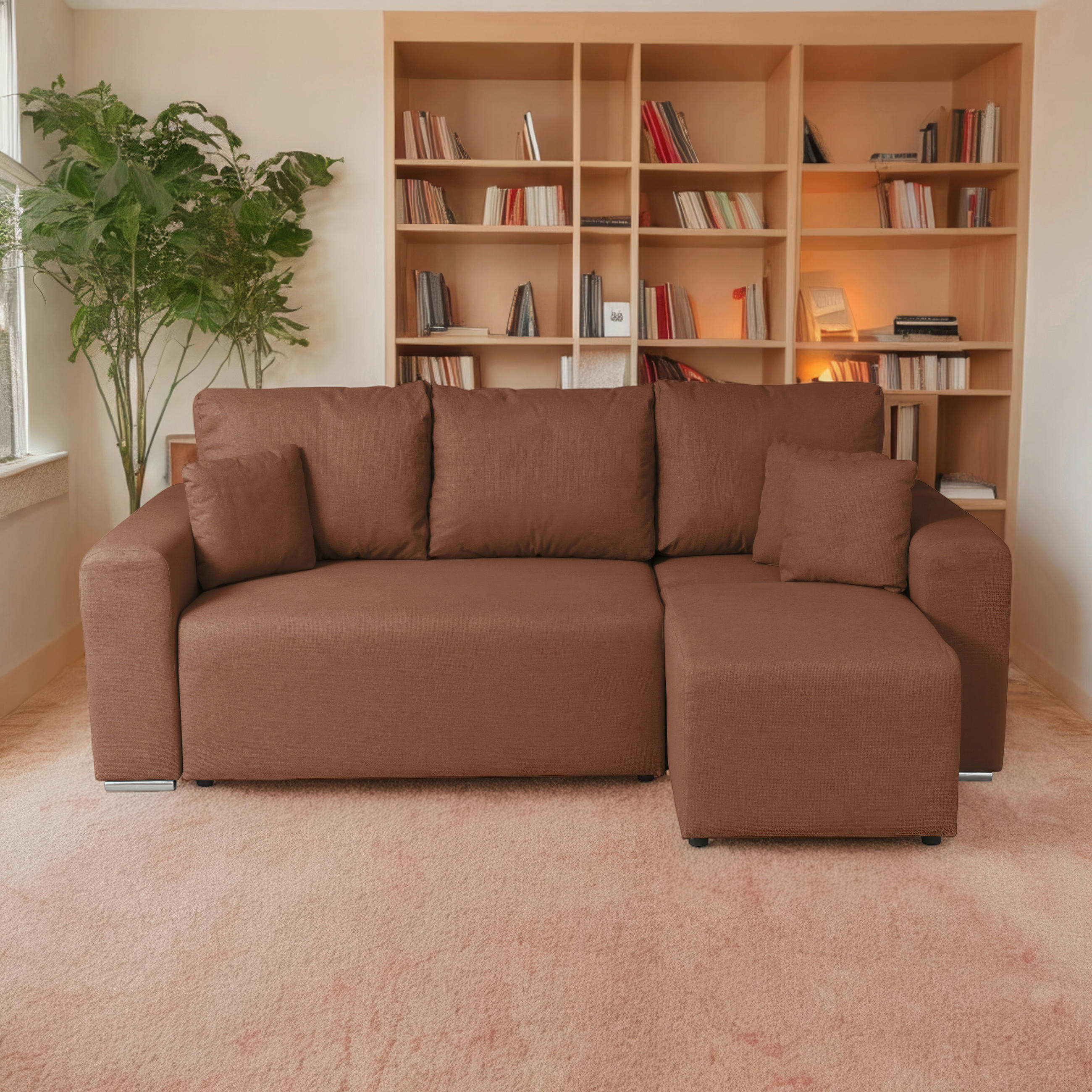ECKSOFA in Struktur Braun  240/153 cm  - Chromfarben/Schwarz, Basics, Kunststoff/Textil (240/153cm) - P & B