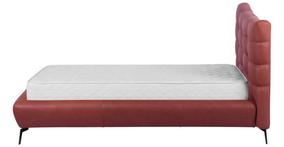 POLSTERBETT 180/200 cm,  in Kirschrot, gepolstertes Kopfteil,  - Schwarz/Kirschrot, Design, Leder/Metall (180/200cm) - Esposa