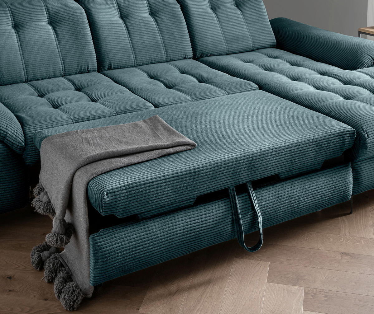 ECKSCHLAFSOFA in Cord Petrol  - Petrol/Schwarz, Modern, Textil/Metall (273/189cm) - Livetastic