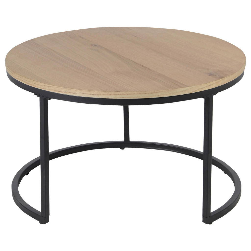 Thumbnail - Stylife Couchtischset, Schwarz, Eiche, Holz, Metall, Holzwerkstoff, 2-teilig, Eiche, furniert, eckig, C-Form, 70x42x70 c...
