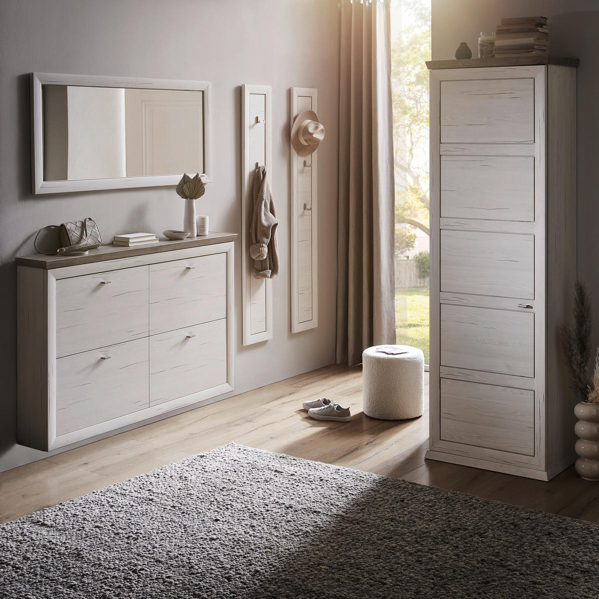 FALI CIPŐSSZEKRÉNY 140/92/22,5 cm  - nikkel/fehér, Lifestyle, faalapú anyag/fém (140/92/22,5cm) - Hom`in