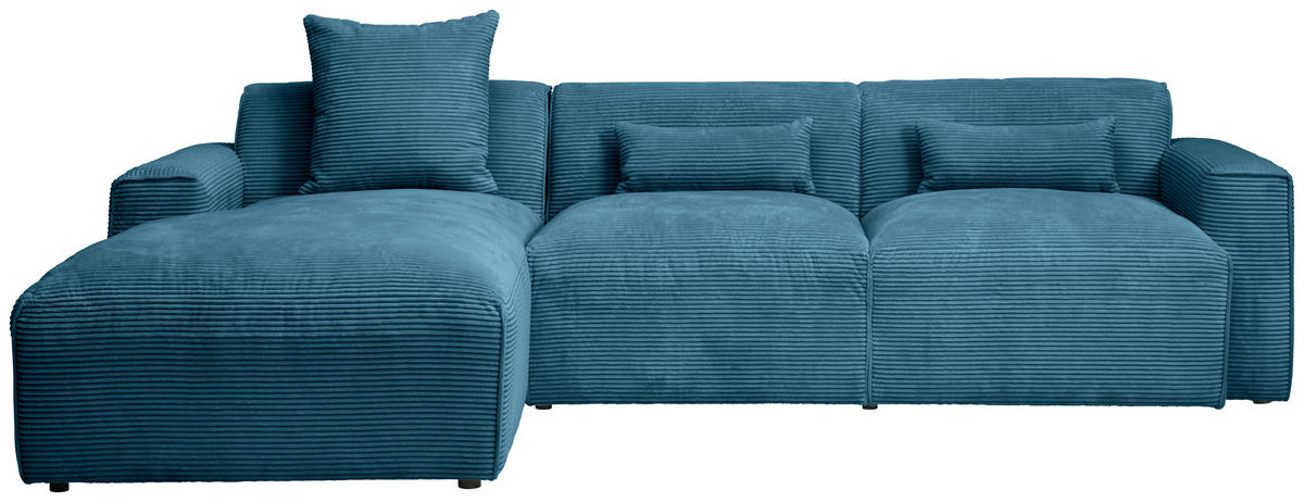 ECKSOFA in Cord Hellblau  - Schwarz/Hellblau, Design, Kunststoff/Textil (196/303cm) - Livetastic